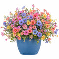 Arrangement Floral Artificiel Multicolore avec Pot Bleu