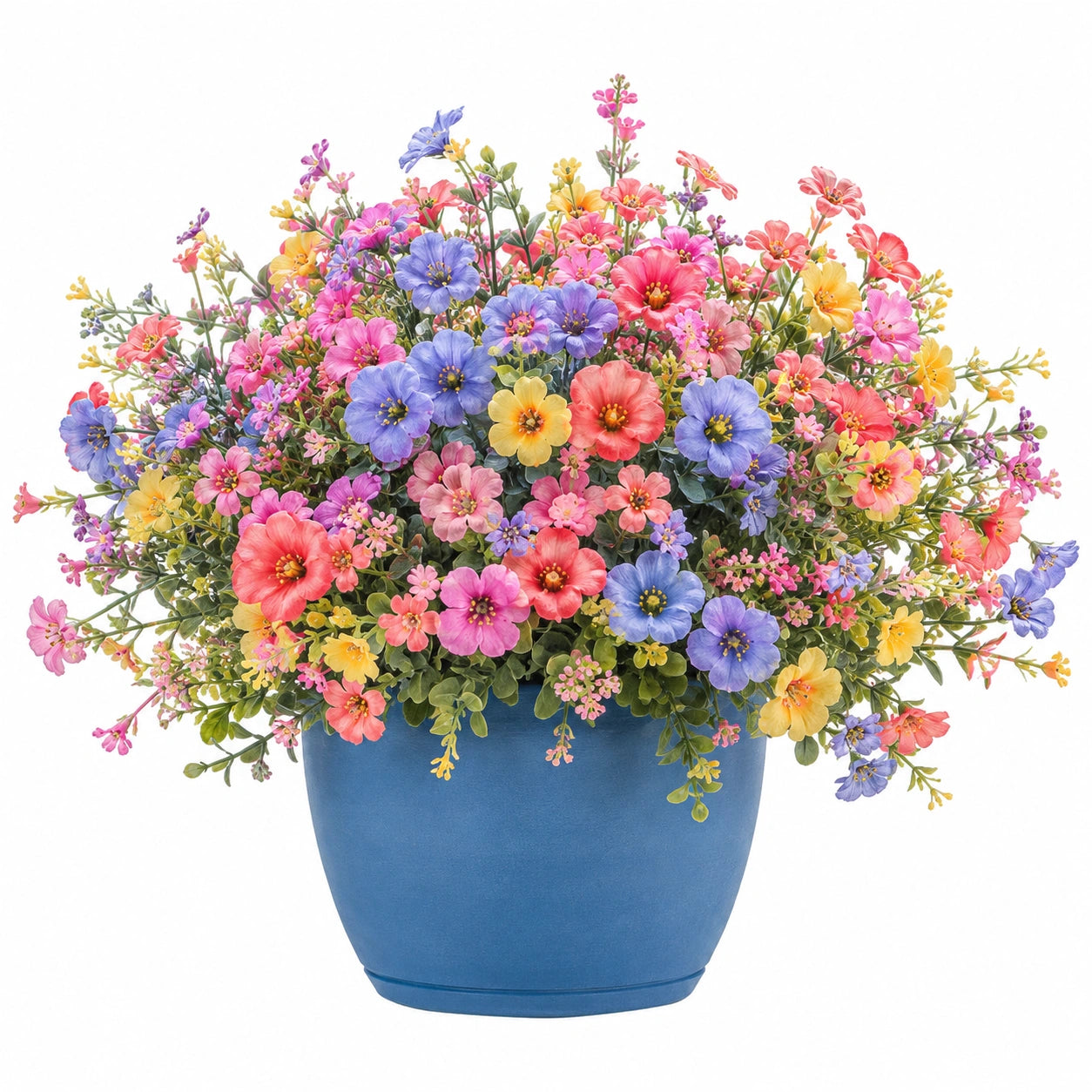 Arrangement Floral Artificiel Multicolore avec Pot Bleu