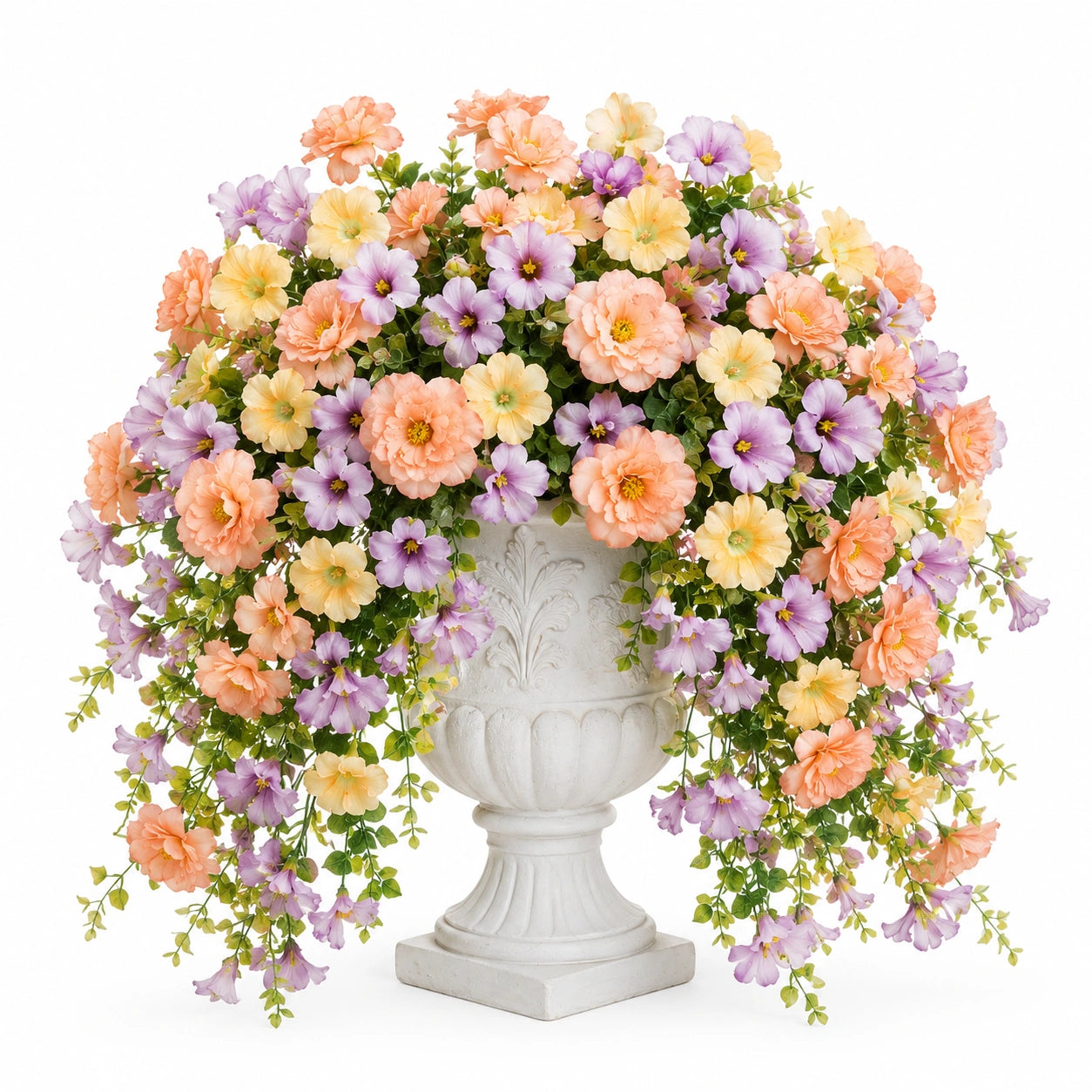 Arrangement floral artificiel en vase sculpté multicolore