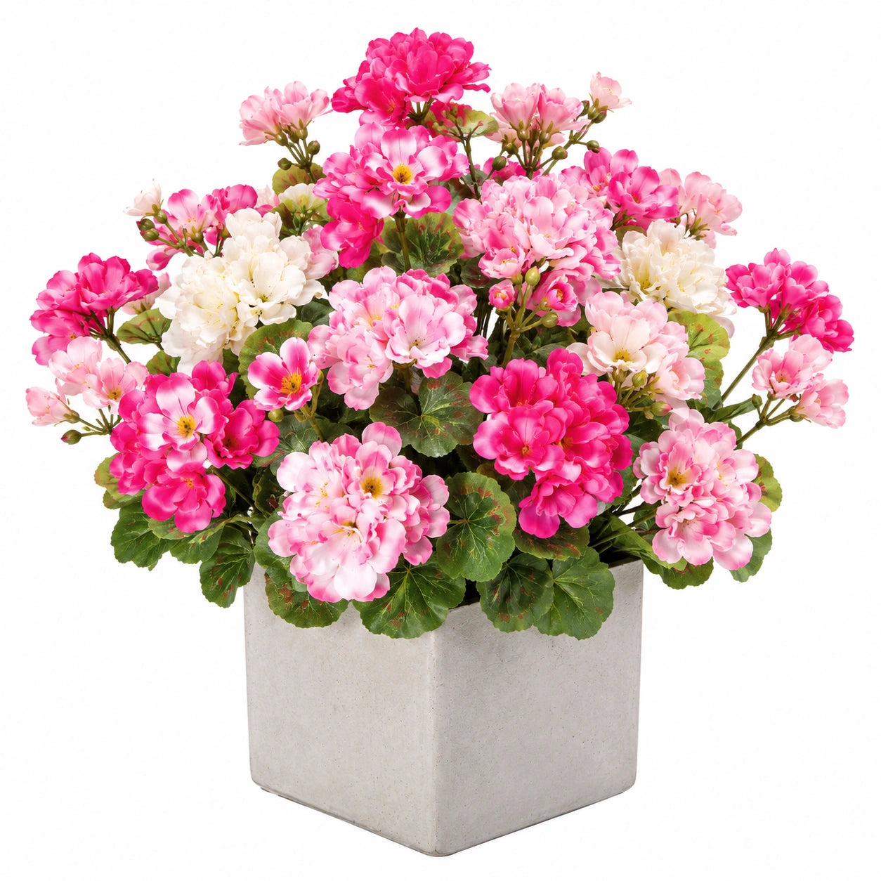Plante Artificielle de Géranium en Pot Carré - Rose et Blanc