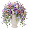 Bouquet de fleurs artificielles multicolore avec vase crème