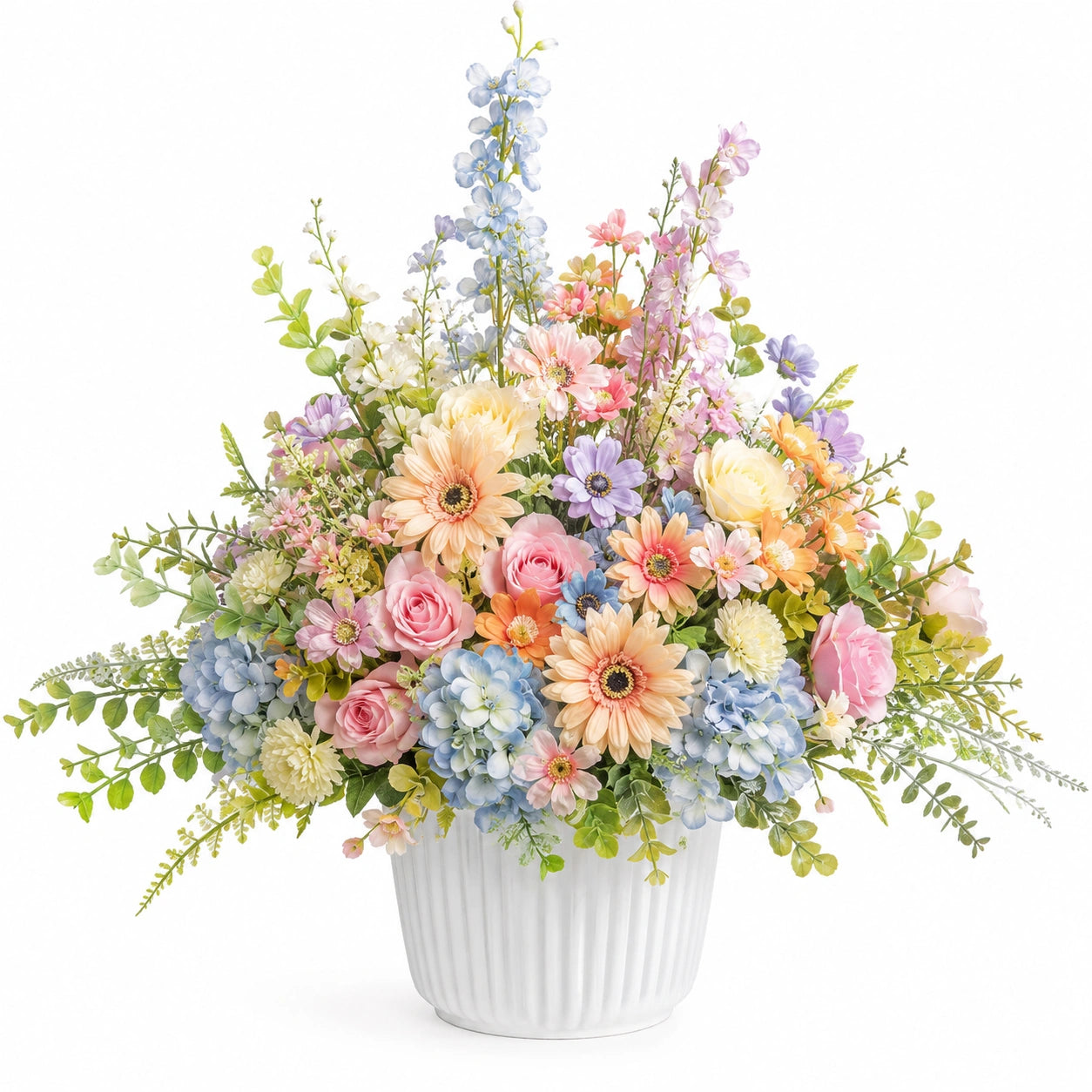 Arrangement Floral Artificiel Multicolore en Pot Blanc