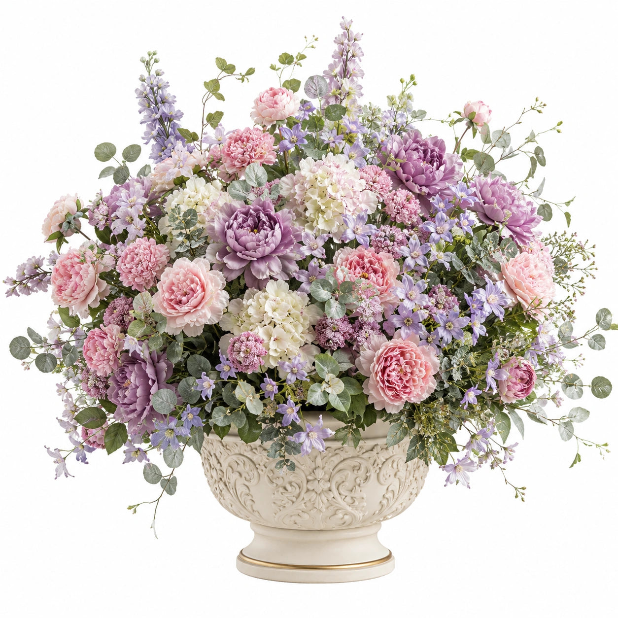 Arrangement floral artificiel en pot décoratif rose, violet et blanc 40 cm
