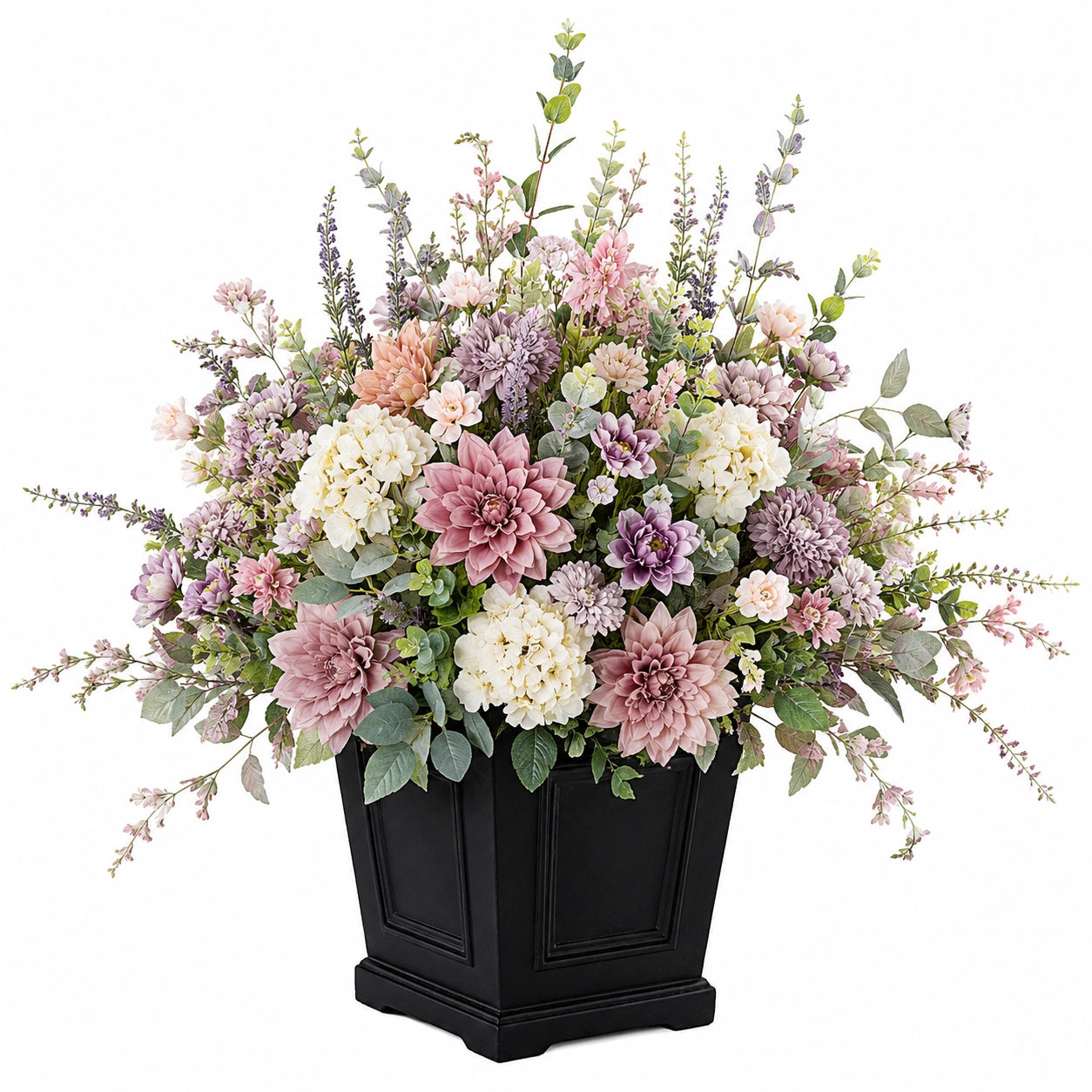 Arrangement Floral Artificiel Grand Modèle avec Pot Noir - Multicolore