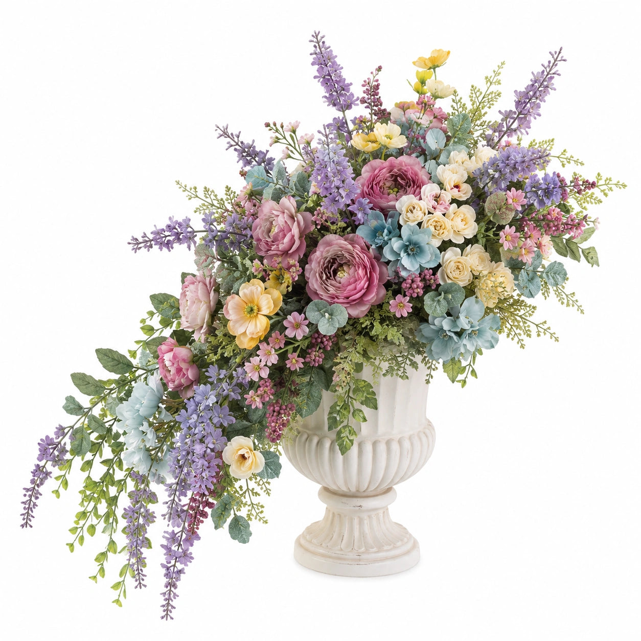 Arrangement floral artificiel avec vase décoratif multicolore