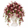 Composition Florale Artificielle Cascade Rose et Bordeaux avec Urne Décorative