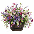 Arrangement Floral Artificiel Coloré en Pot de Bois