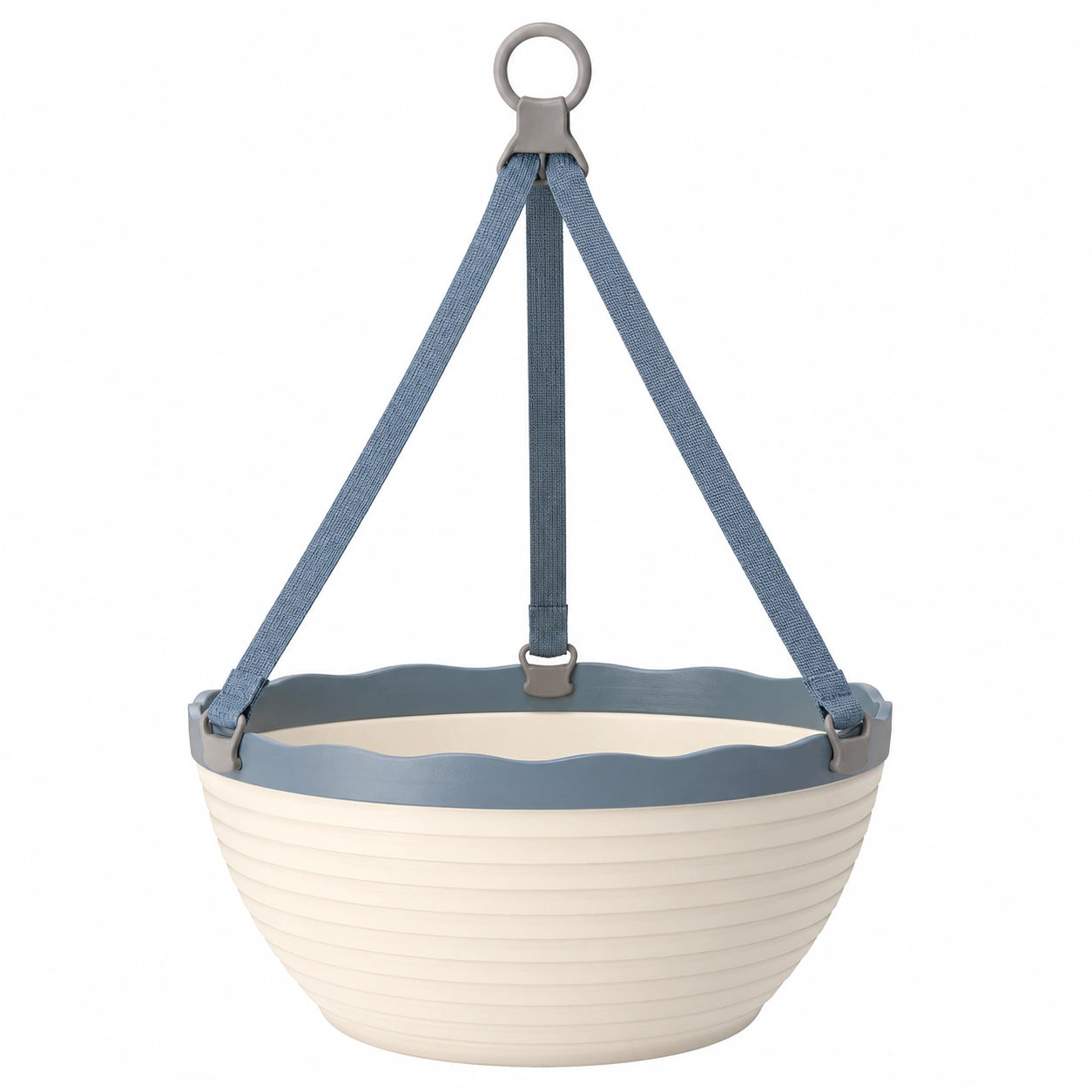 Pot de Fleurs Suspendu Extérieur Bleu et Crème avec Sangle