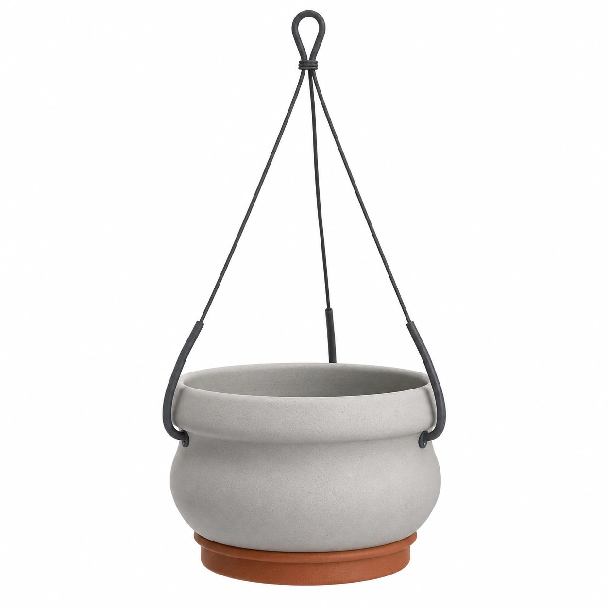 Pot de fleurs suspendu en gris clair avec soucoupe 15 cm