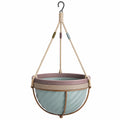 Pot de Fleurs Suspendu avec Corde Tressée pour Extérieur, Bleu et Beige