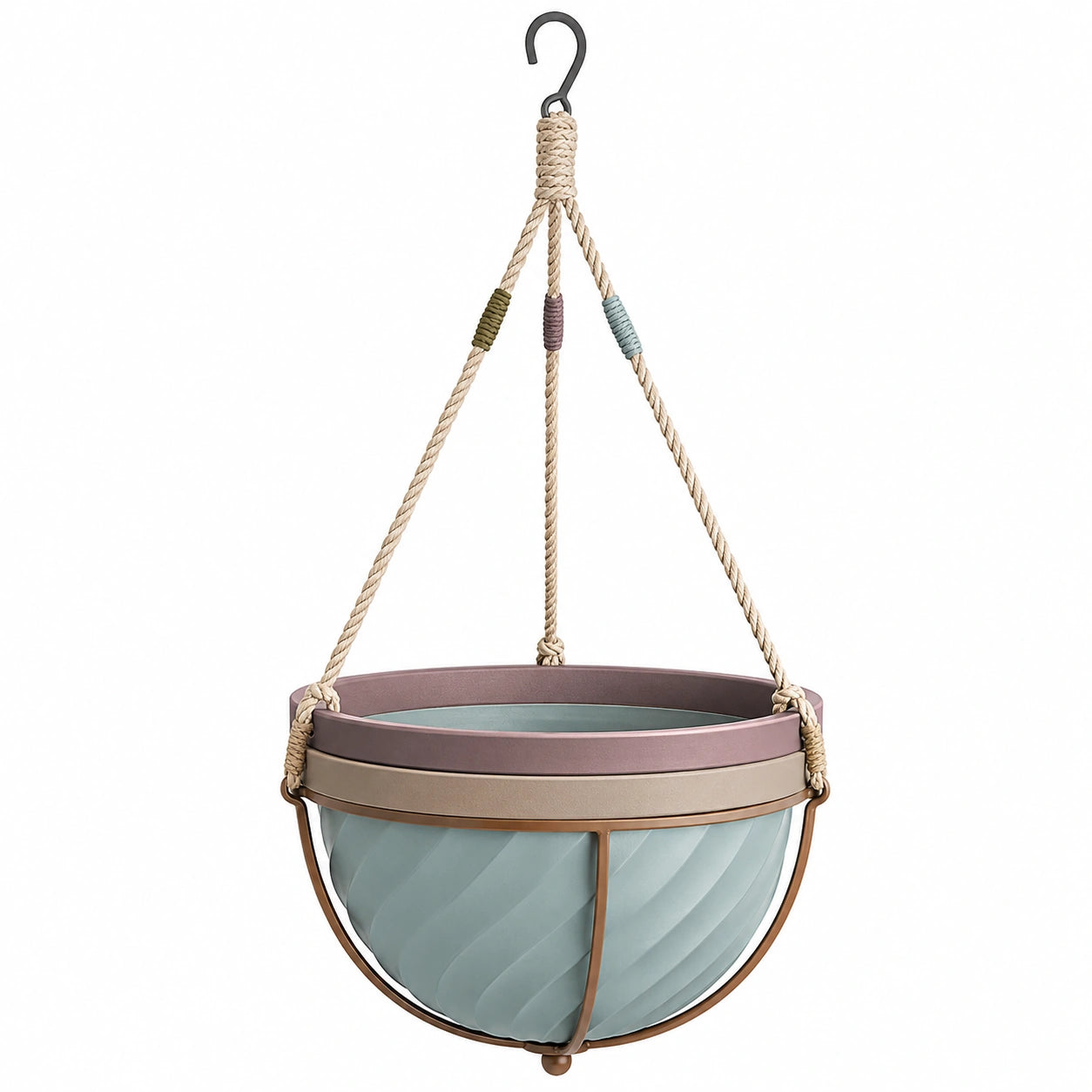 Pot de Fleurs Suspendu avec Corde Tressée pour Extérieur, Bleu et Beige