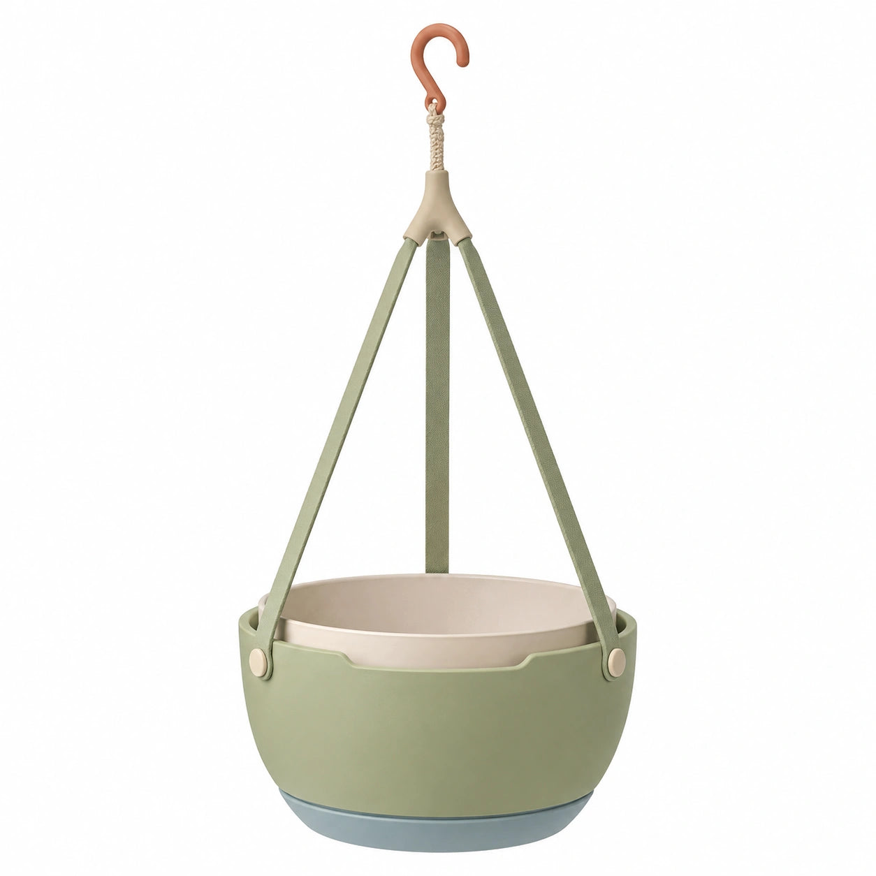 Pot de fleur suspendu vert, crème et bleu avec crochet pour intérieur et extérieur