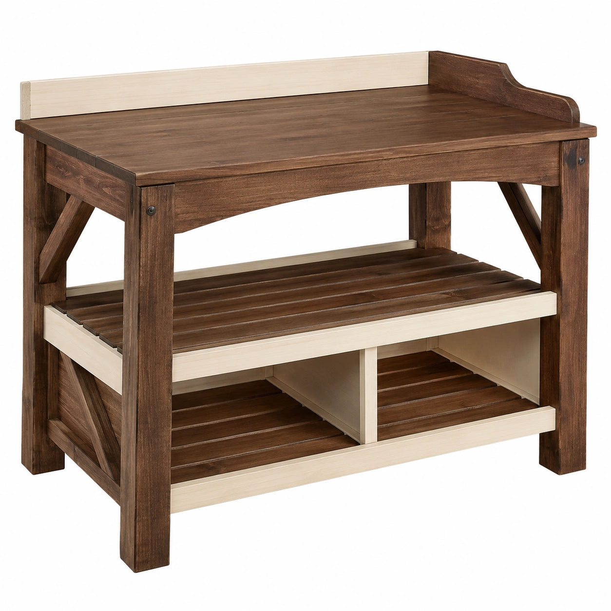 Table de Rempotage en Bois Marron avec Étagères Inférieures Ouvertes