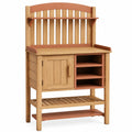 Table de jardinage en bois orangé avec étagères et rangement