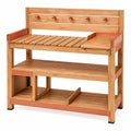 Table de Jardin en Bois avec Étagères et Crochets - Bois/Orange