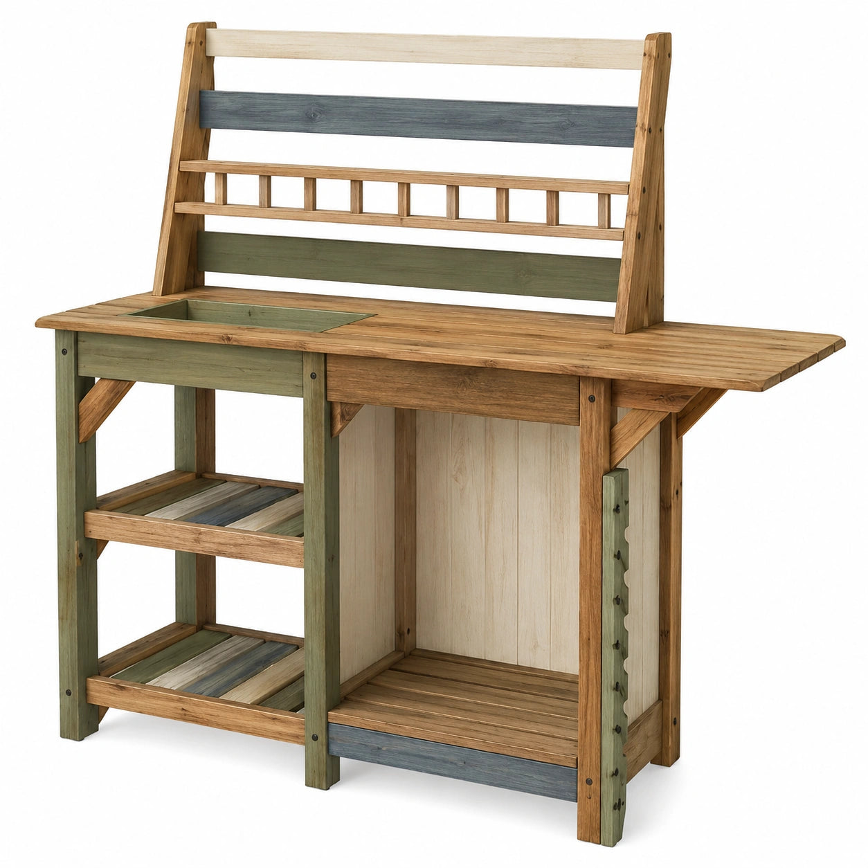 Table de Rempotage Extérieure en Bois avec Étagères, 115x45x120 cm