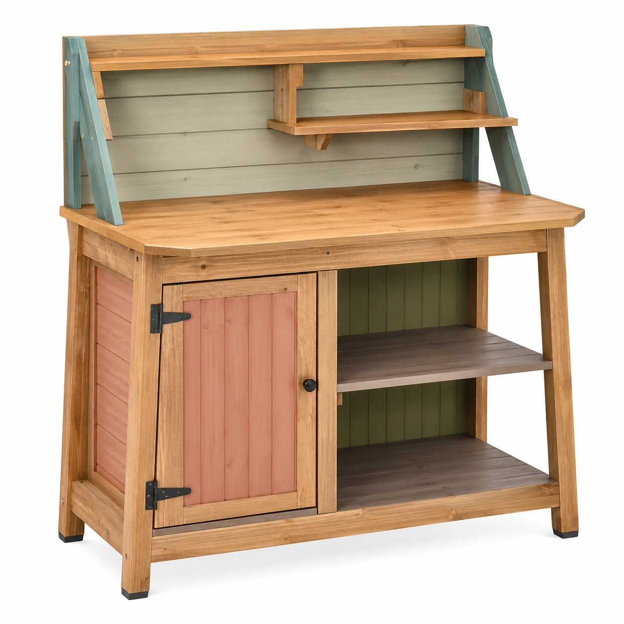 Table de rempotage extérieure multicolore avec étagères intégrées
