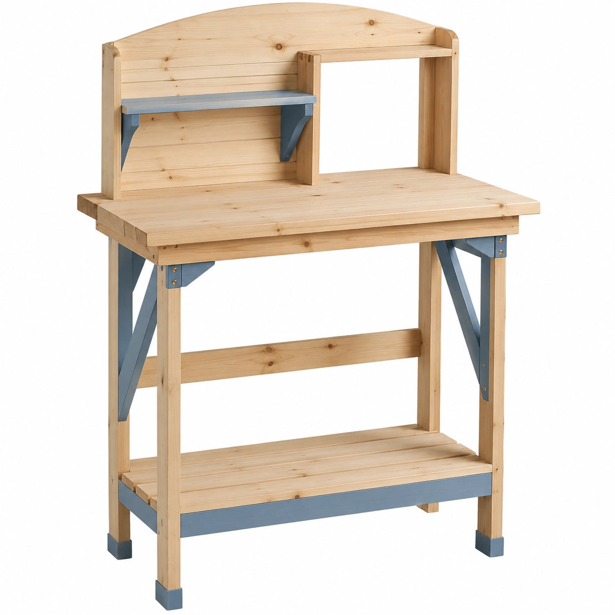 Table de potager en bois avec étagères intégrées - Naturel et Bleu