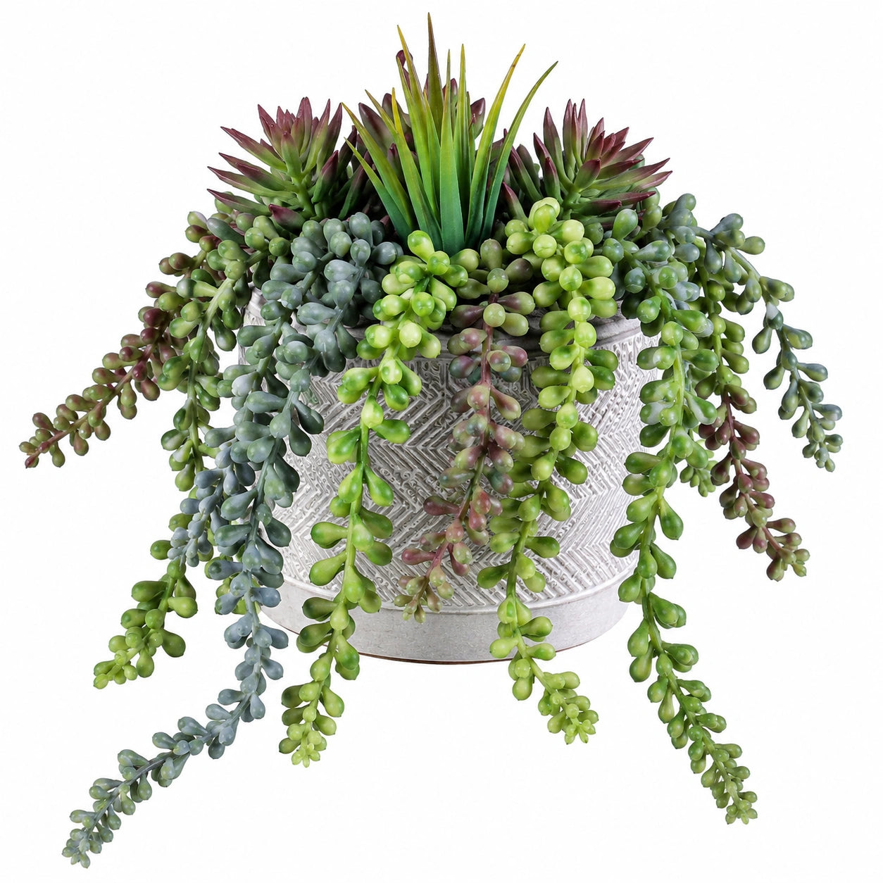 Plante Grasse Artificielle en Pot Effet Béton 24 cm - Vert/Multi