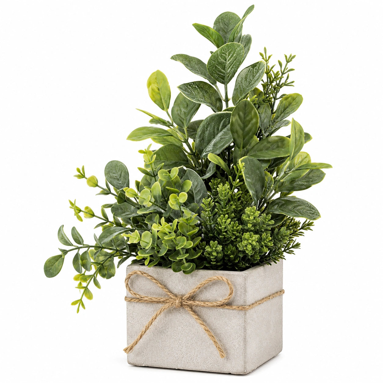Plante Verte Artificielle en Pot Carré avec Ficelle Décorative