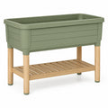 Jardinière Élevée Vert avec Étagère en Bois