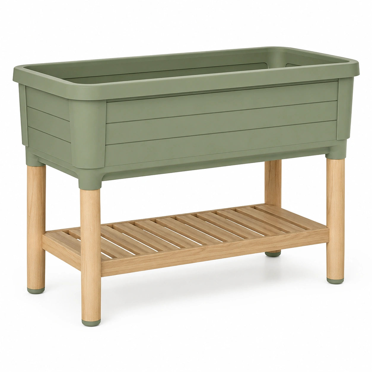 Jardinière Élevée Vert avec Étagère en Bois