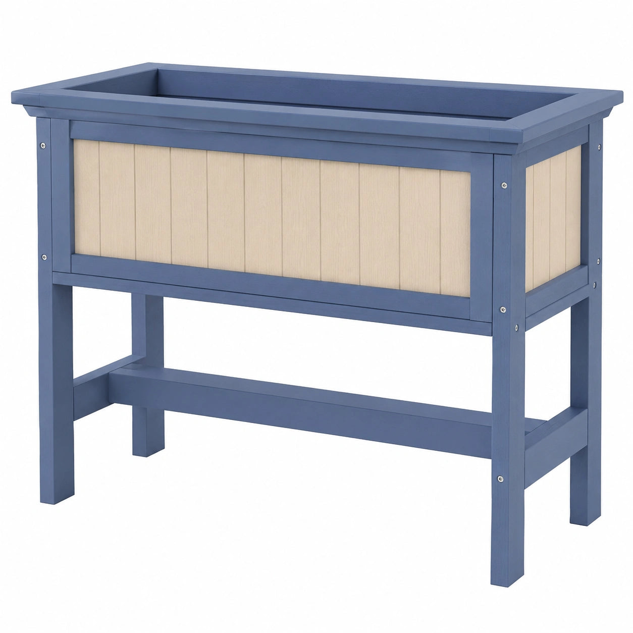 Bac à fleurs surélevé bleu et beige pour jardin