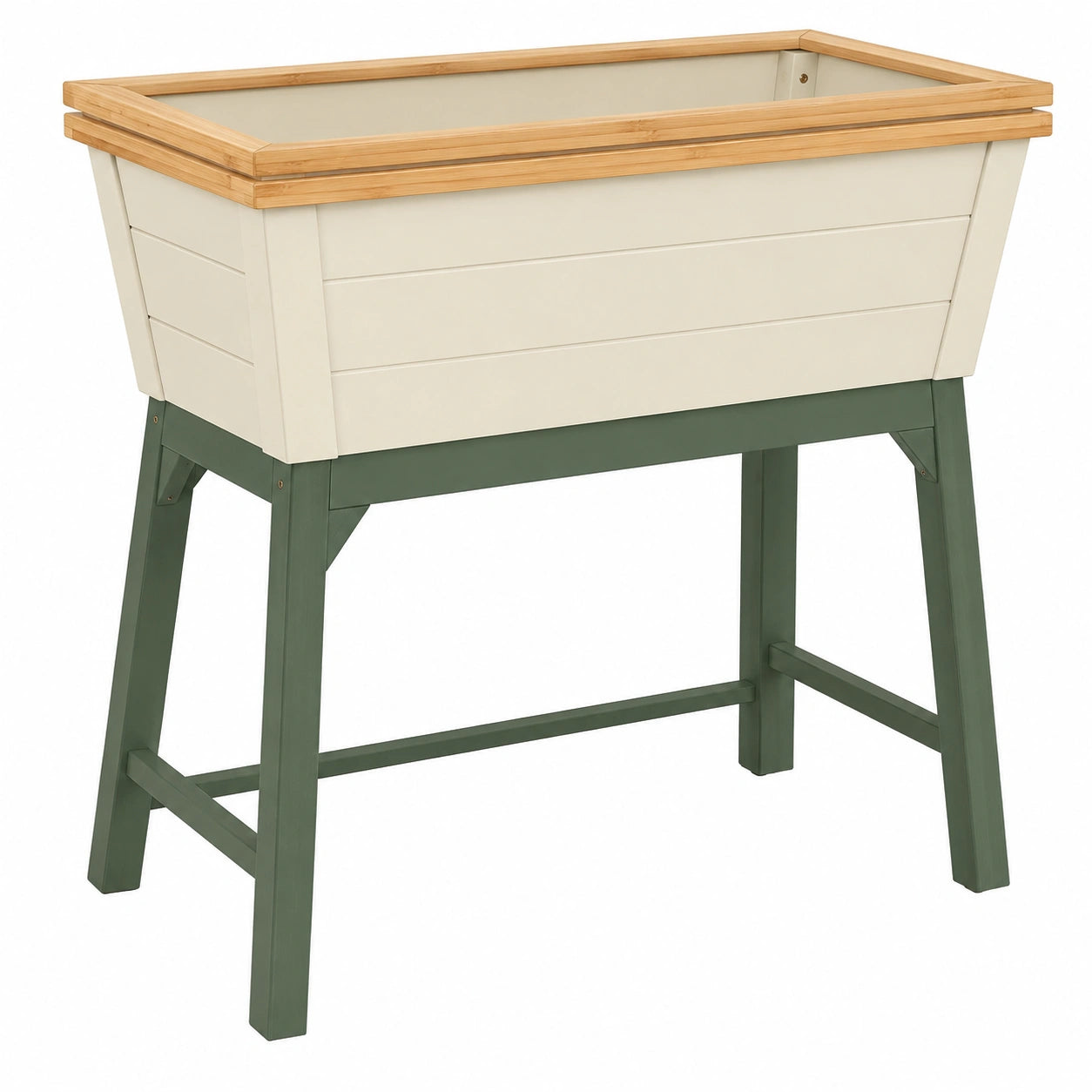 Jardinière surélevée en bois et métal crème/vert pour extérieur