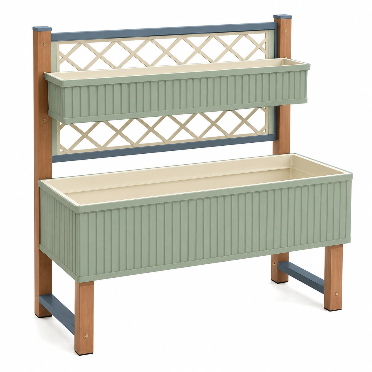 Jardinière surélevée avec treillis vert et beige