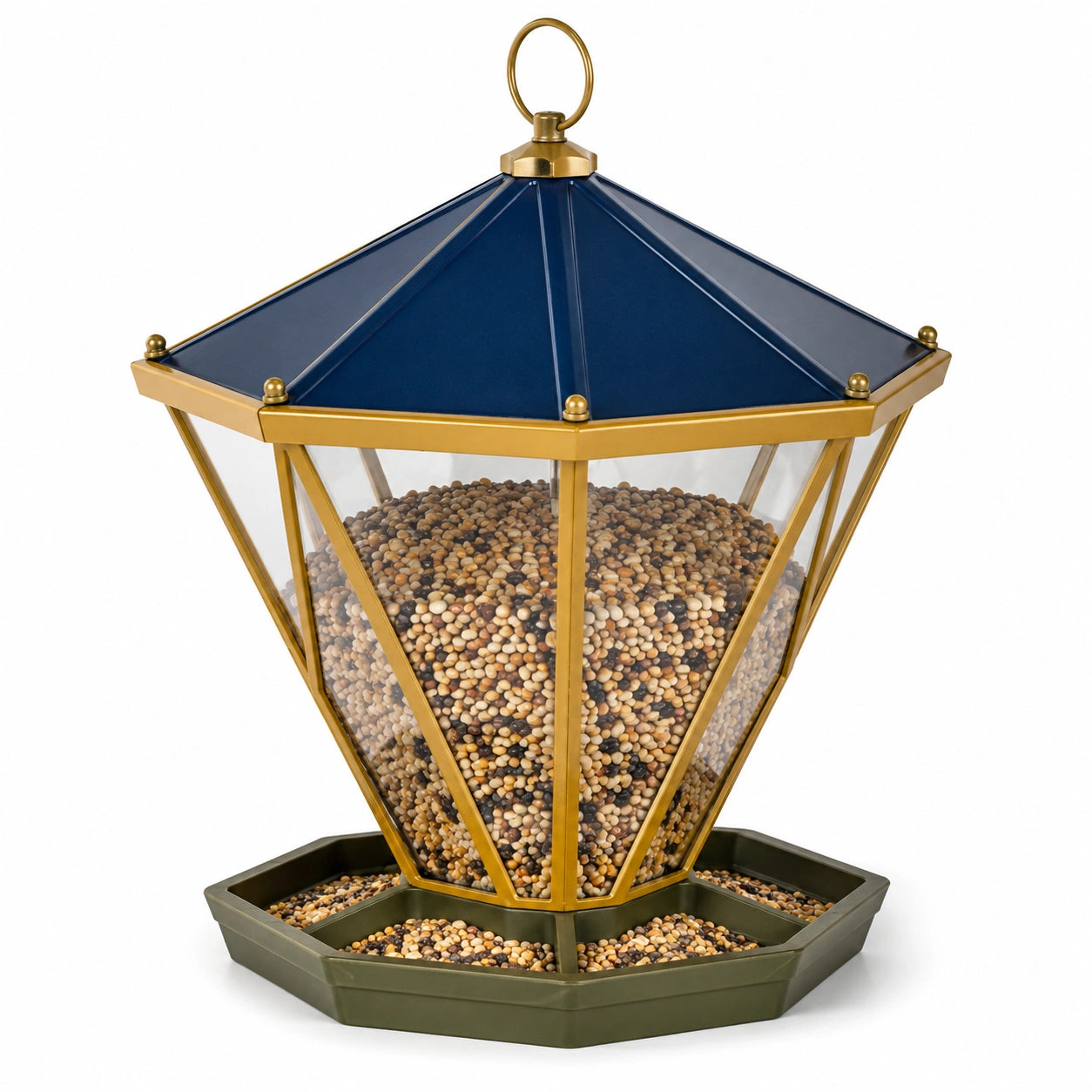 Mangeoire hexagonale pour oiseaux bleu et or